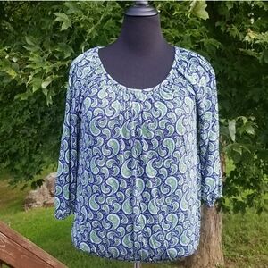 Michael Kors White and Blue Bell Sleeve Blouse